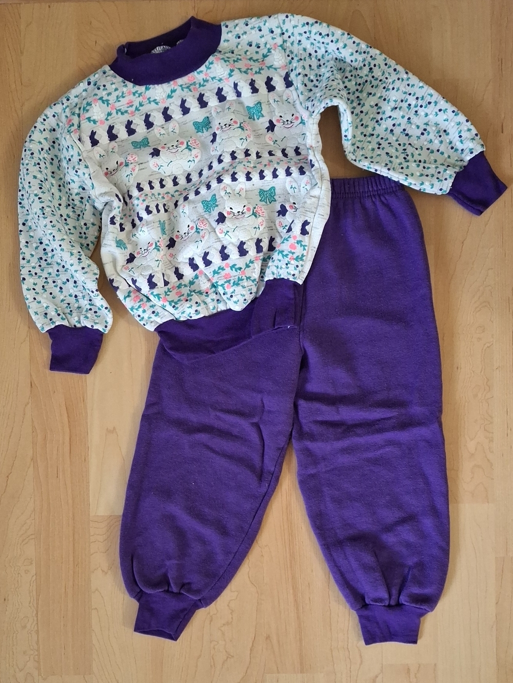 Vintage Bunny Rabbit Print Sweatshirt & Purple Jogger Set